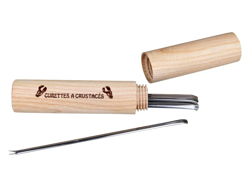 Curettes à Crustacés (x 12) - Inox Avec étui Bois